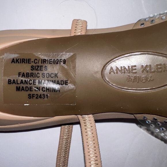 Anne Klein iFlex Akirie Sandals Size 8 Beige Rhinestone Kitten Heel Bling - Picture 7 of 8